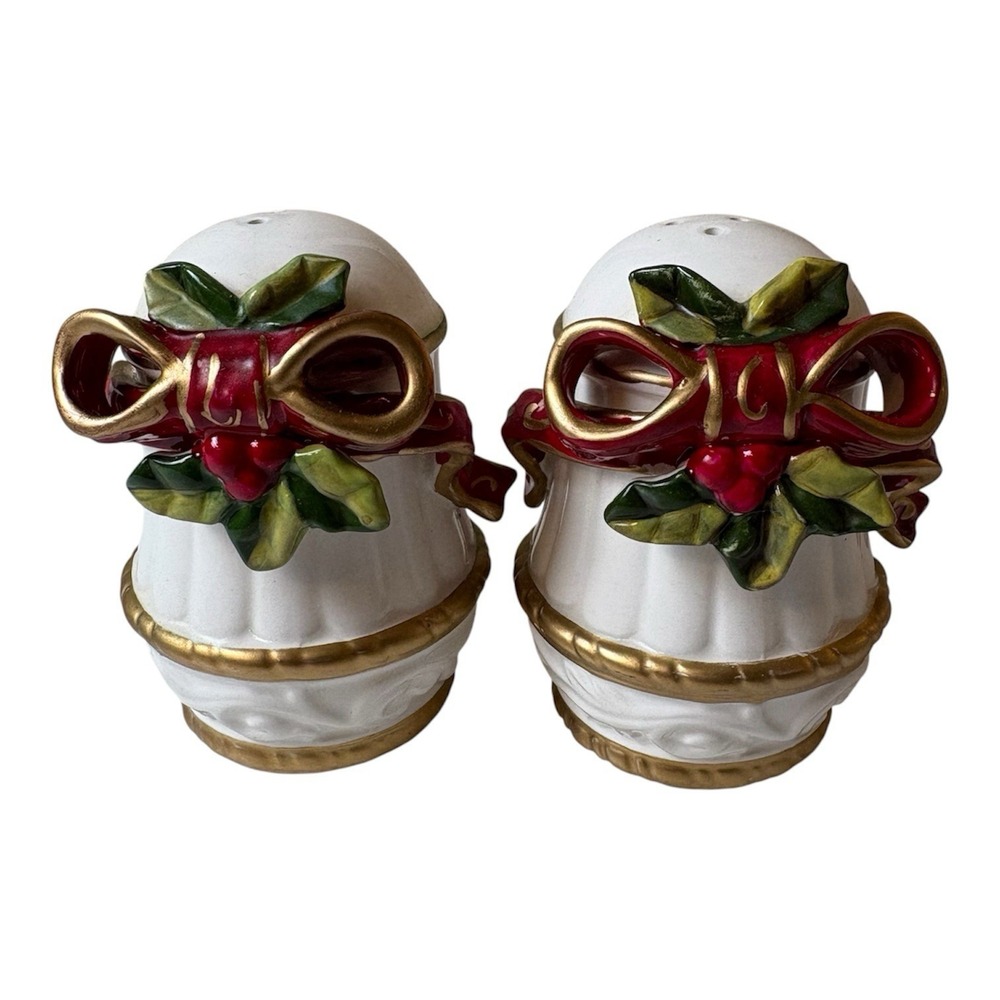 Salt And Pepper Shakers Christmas Holly With Bows‎